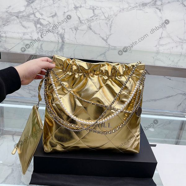 

luxury shiny womens designer 2022 shopping bags black gold silver glitter genuine leather tote silver metal hardware letter multi pochette s