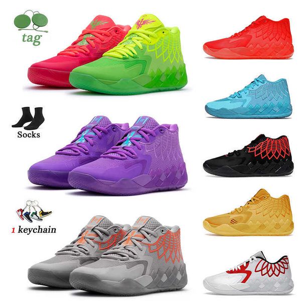 

lamelo ball shoes mb.01 lo mens basketball shoe rick and morty 1of1 galaxy buzz queen city rock ridge grey not from here red blast sports
