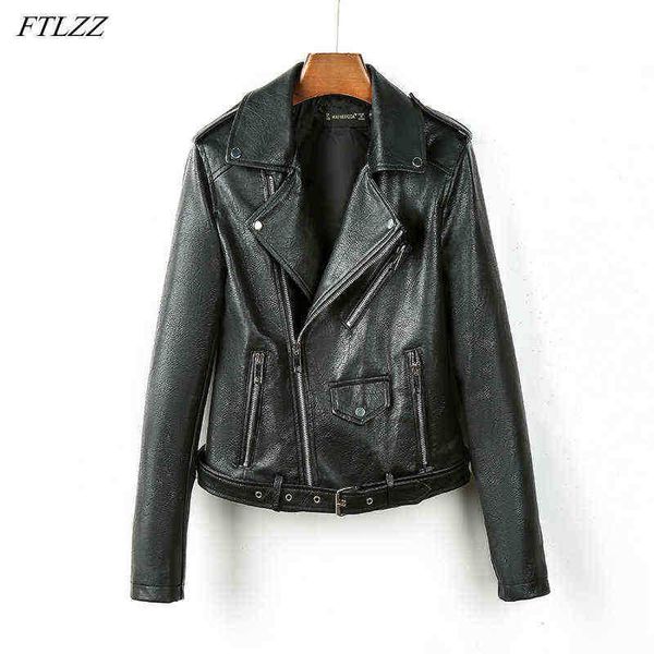

ftlzz spring women 2022 black leather jacket bomber motorcycle biker pink burgundy outerwear with belt lady pu leather jacket j220727