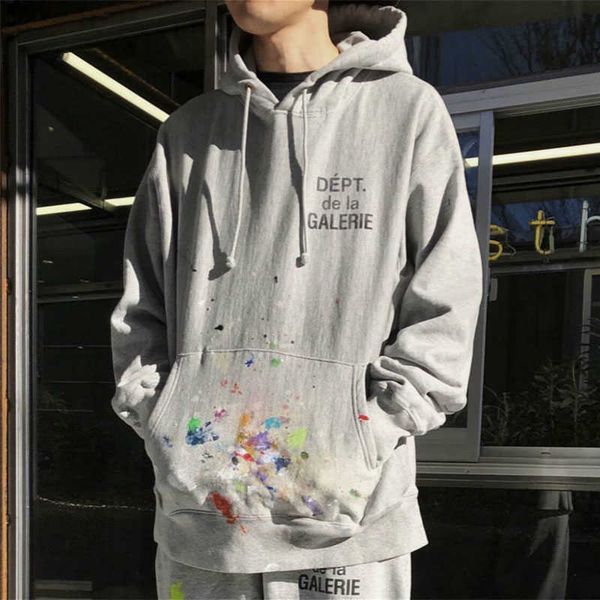 

designer galleryes fashion hoodies dept hand-painted graffiti wash worn loose high street hoodie sweater men and women, Black