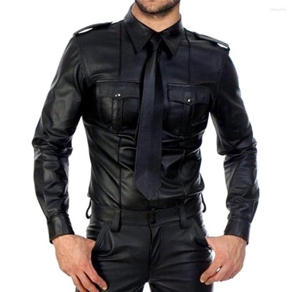 

men's t shirts men faux leather pu fitness gay latex t-shirt tees mens stage tee party clubwear, White;black