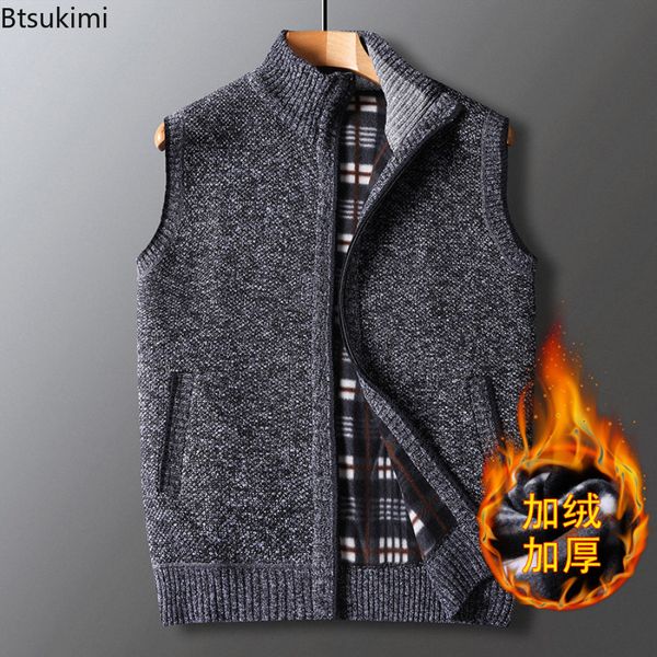 

men's vests autumn winter thick sweaters warm sleeveless jackets sweatercoat knitted zipper outerwear casaco masculino 221116, Black;white