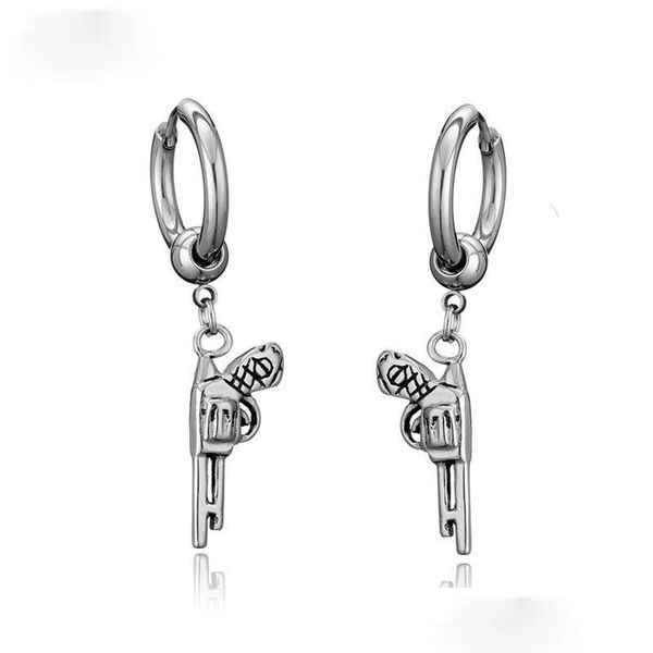 

dangle chandelier stainless steel pistol earrings dangle retro gun hoop ear rings women men fashion jewelry drop delivery dhb3b, Silver