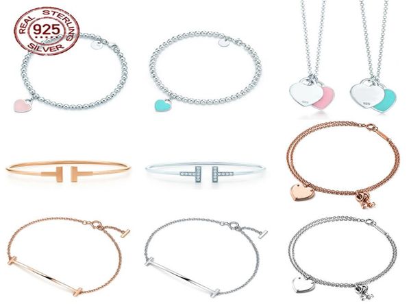 

new blue heart shaped bracelet bangle 100 925 sterling silver pink pendant simple tif design for women elegant fine jewelry5226474, Black
