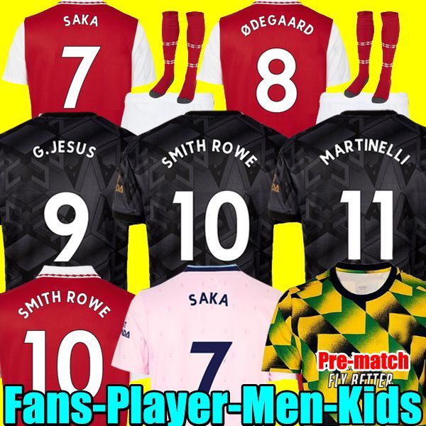 

smith rowe g.jesus saka soccer jersey saliba 22 23 fans player version odegaard nketiah martinelli tierney 2022 2023 football kits shirt men, Black;yellow