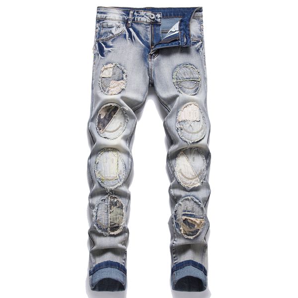 

hip hop pants jeans men's embroidery straight leg blue mens jean slim fit moto biker causal denim pant 29-38, Black;brown