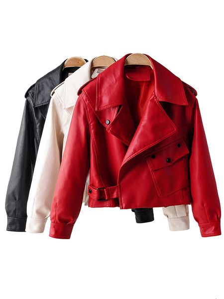 

women's leather faux fitaylor autumn women jacket pu motorcycle biker red coat turndown collar loose streetwear black punk outerwear 22