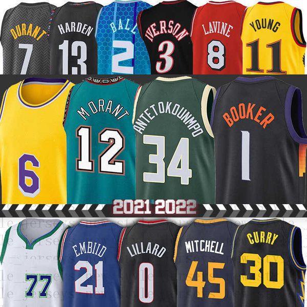 

devin 1 booker basketball jerseys giannis 34 antetokounmpo ja 12 joel morant embiid damian curry 0 lillard 30 stephen vince carter doncic, Black;red