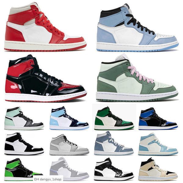 

newstalgia 1 1s designer basketball shoes for mens womens panda high patent bred unc pine green denim mid dutch green pink sports s designer, Black