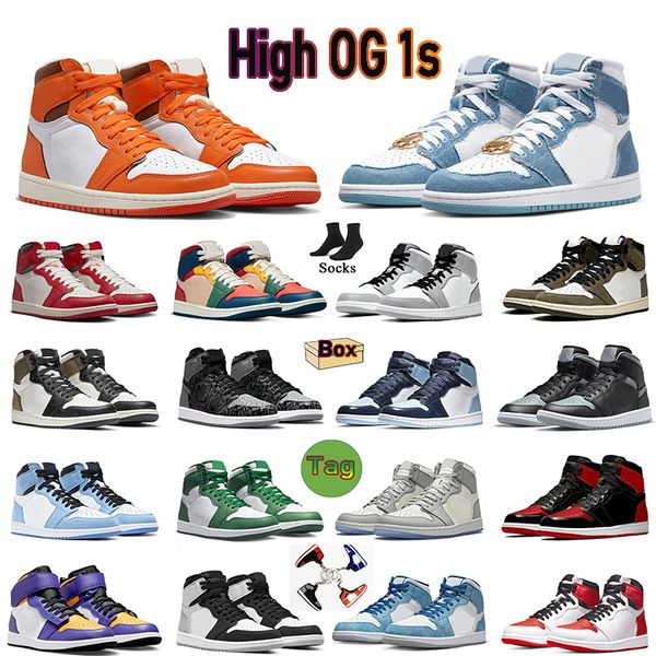 

with box 1 j1 basketball shoes jumpman 1s high og lost found starfish white university blue women mens trainers sneakers us 13