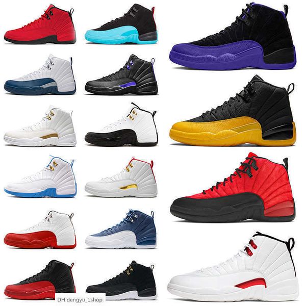 

with box big size 36-47 jumpman 12 12s men's basketball sports shoes 23 blue university gold ice cream flu game dark concord wo designe, Black