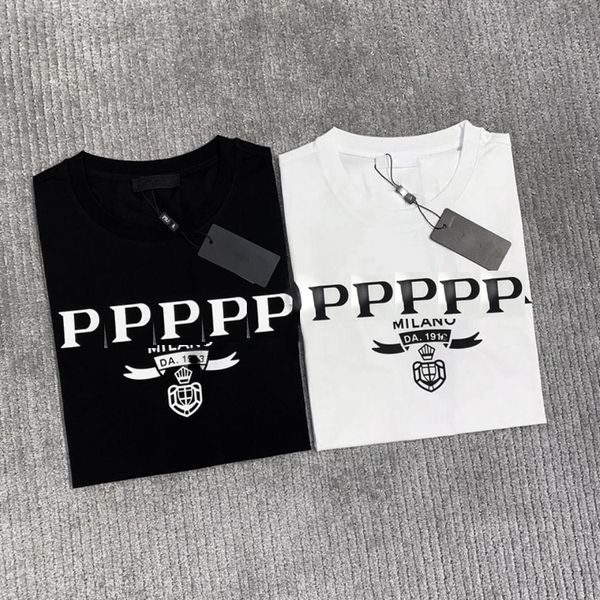 

2022 men's t-shirts designer sleeves t-shirts tide t shirts chest p letter laminated print short sleeve high street loose pure cotton, White;black