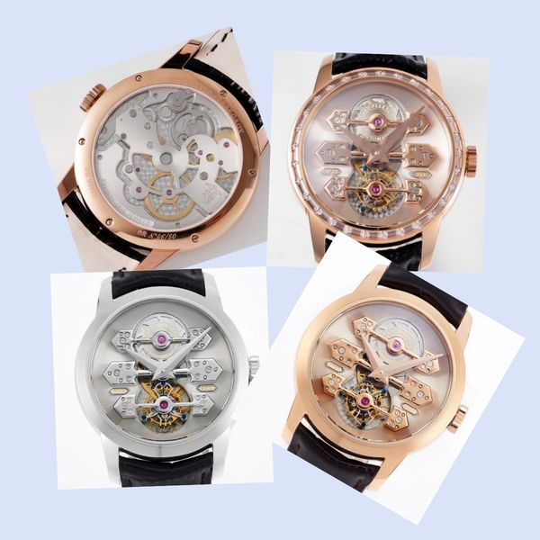 

99193b52h00a-ba6a montre de luxe luxury watch 41x11.5mm tourbillon mechanical movement steel case leather strap mens watches wristwatches, Slivery;brown