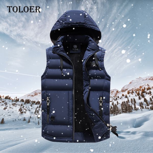 

men's vests mens vest jacket winter warm hooded sleeveless jackets fashion male thicken waistcoat hat detachable autumn pocket men 2211, Black;white