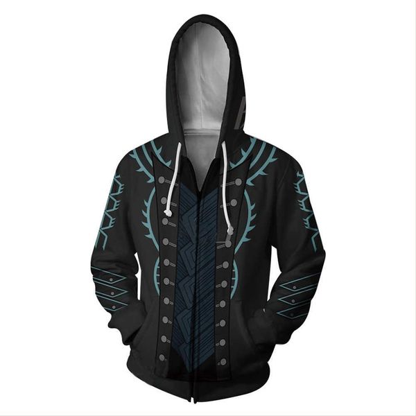 

men's hoodies sweatshirts dmc 5 vergil cosplay come hoodie zip up sweatshirt jacket coat men women cardigan t221114, Black