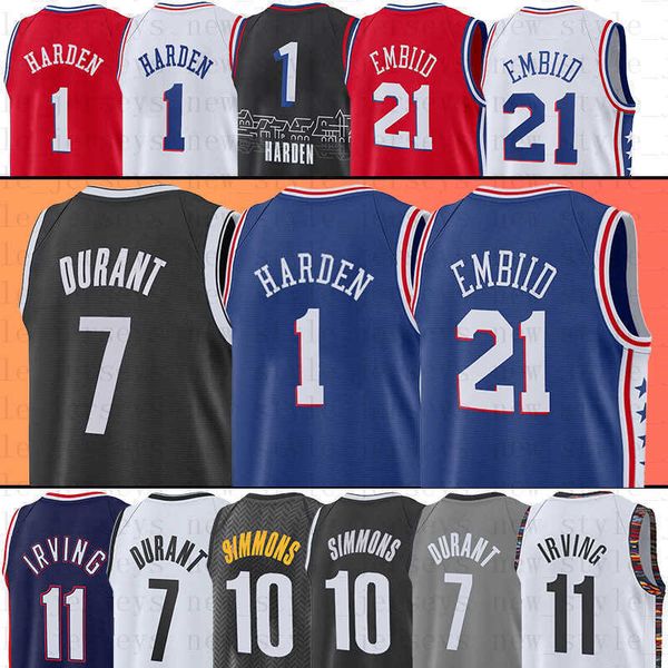 

1 harden basketball jerseys kevin b 7 durant 25 ben 21 joel simmons kyrie embiid irving 75th city men jersey, Black;red