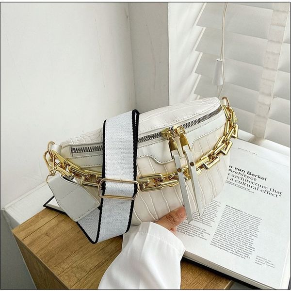 

waist bags vintage stone pattern pu leather for women stylish chain pack female fanny wide strap crossbody chest bag 221116