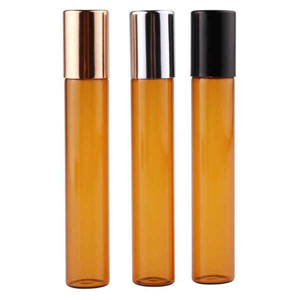 

10ml amber thin glass roll on bottle with metal roller ball glass perfume essential oil roll-on vials lx7606