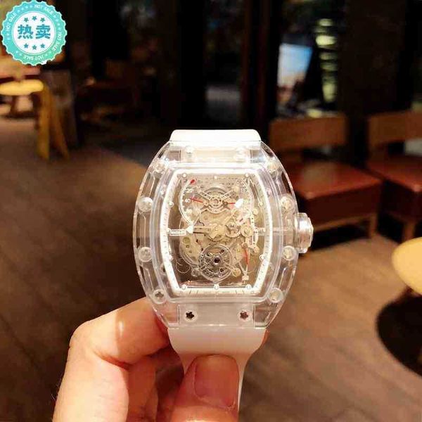 

richa leisure watches luxury wristwatch fashion mens mechanics rm056 automatic mechanical crystal hollow mill barrel men's, Slivery;black