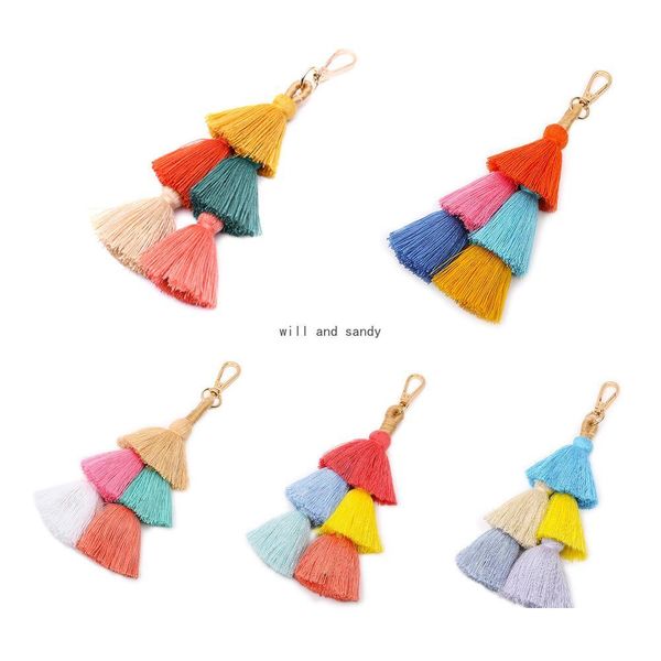 

key rings colorf bohemia mtilayer tassel key ring handbag purse hang wall hanging keychain fashion jewelry drop delivery dhkb2, Slivery;golden