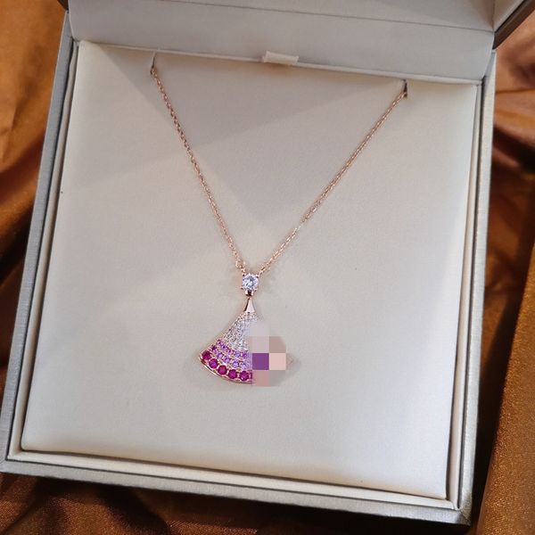 

18k rose gold new full diamond gradient skirt necklace fashion women's temperament versatile fan pendant clavicle chain designer, Silver