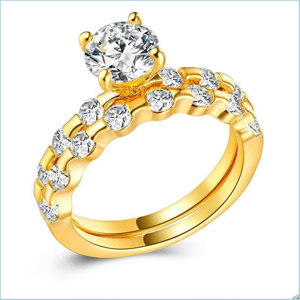 

cluster rings cubic zircon diamond combination finger ring sie gold engagement wedding rings couple women fashion jewelry drop delive dhoaq, Golden;silver