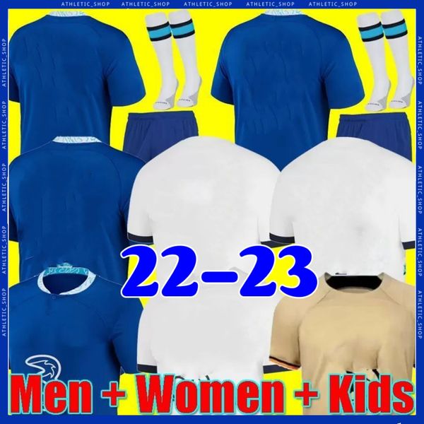 

22 23 soccer jerseys club pulisic mount havertz sterling jorginho 2022 2023 football shirt men women kids set kits koulibaly kante uniform s, Black;yellow