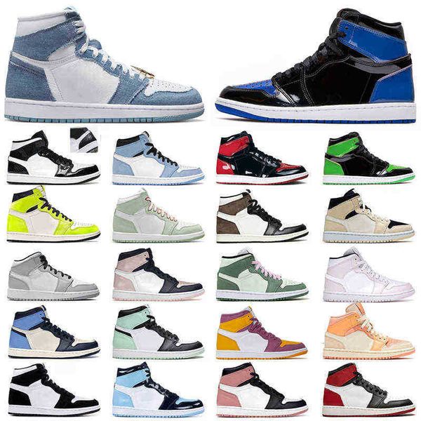 

basketball dress shoes og jumpman denim 1 1s designer men women patent high university blue heritage unc dark mocha panda georgetown mid dut, Black