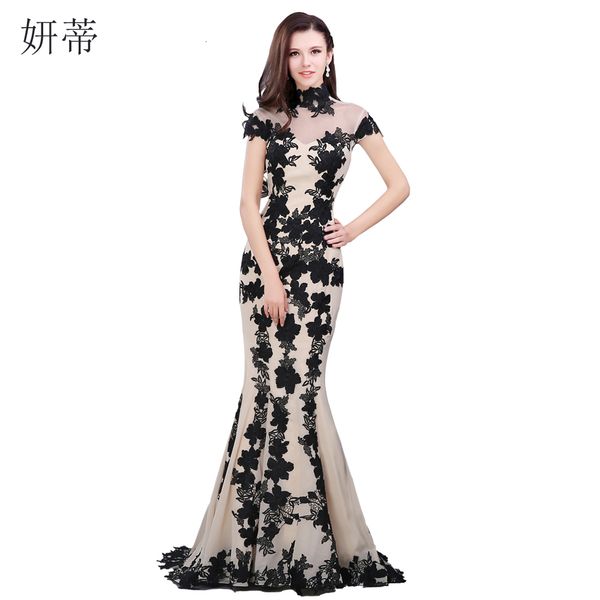 

party dresses elegant black short sleeve mermaid evening dress applique chiffon prom custom made 100% actual image sheer gown 221116, White;black