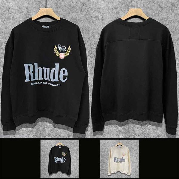 

street fashion rh limited rhude os loose hip hop high pullover round neck sweater hooded jackets coats 09ib, Black