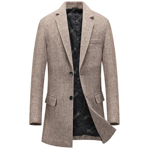 

men's wool blends autumn and winter men's plaid wool coat fashion lapels of coat men's thick wool tweed men 221116, Black