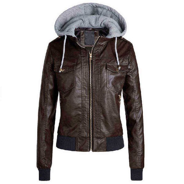 

women leather jacket winter 2019 brown women basic jackets warm thicker female motorcycle jacket for girls plus size 3xl j220727, Black
