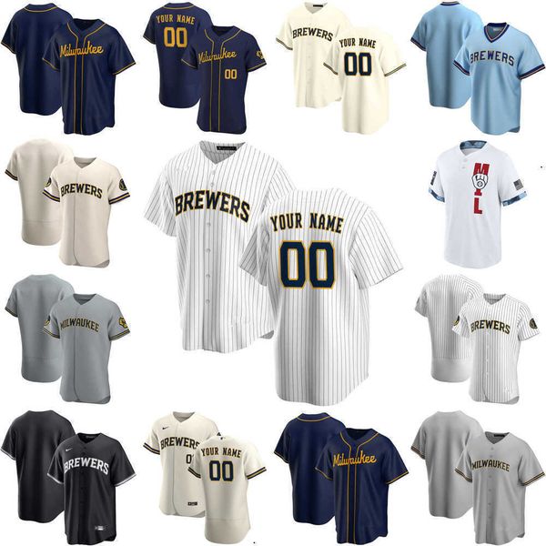 

2022 custom jersey mens women youth milwaukee''brewers''3 orlando arcia 57 eric yardley 50 ray black 22 christian yelich, Blue;black