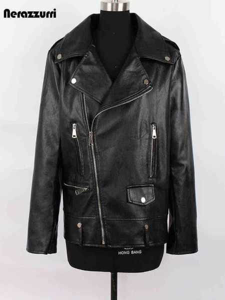 

nerazzurri spring autumn waterproof black faux leather biker jacket men long sleeve zipper cool plus size designer clothing 5xl j220727