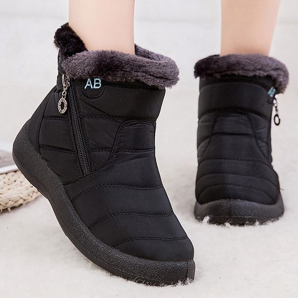 

boots women watarproof ankle for winter shoes keep warm snow botines female luxury zipper botas mujer 221116, Black