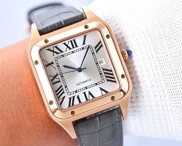 

wholesale classic men's quartz watches sapphire mirror leather strap stainless steel case, Slivery;brown