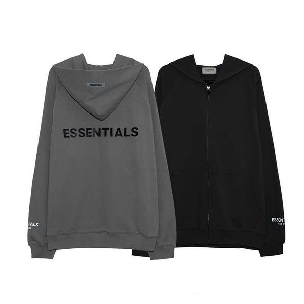 

essentials hoodies hooded for mens double thread new back glued letter raglan sleeve cardigan loop zipper hoodie, Black