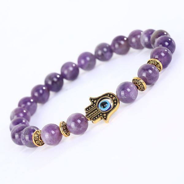 

amethyst map stone beaded bracelet strand buddha's hand blue eye charm bracelets women fashion jewelry, Black