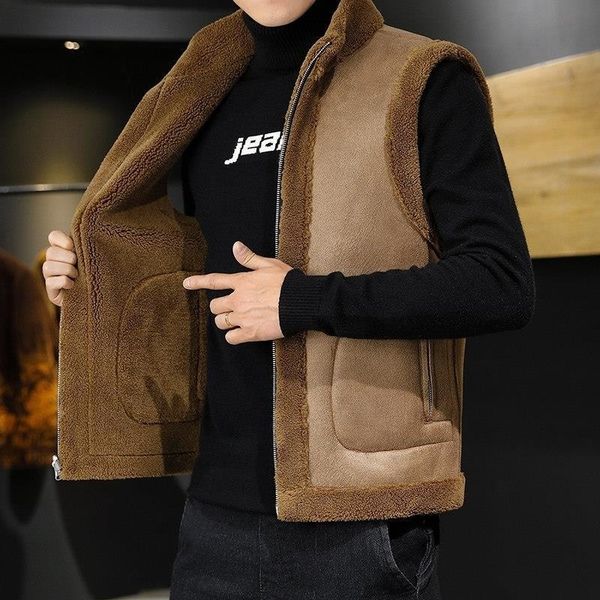 

men's vests winter lamb wool coat warm vest men fashion casual thicken gilets male jacket can be worn on both sides sleeveless waistcoa, Black;white