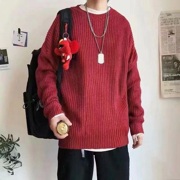 

men's sweaters stylish solid color oneck knitted allmatch sweater men's clothing autumn oversized casual pullovers loose warm 221, White;black