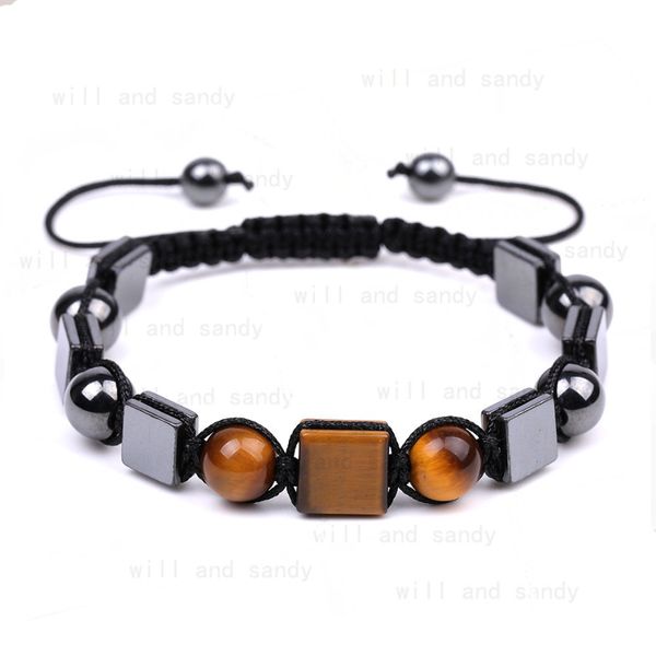

square gemstone beaded strand bracelet string adjustable braided amethyst lapis rhodolite bracelets wristband for men women fashion jewelry, Black