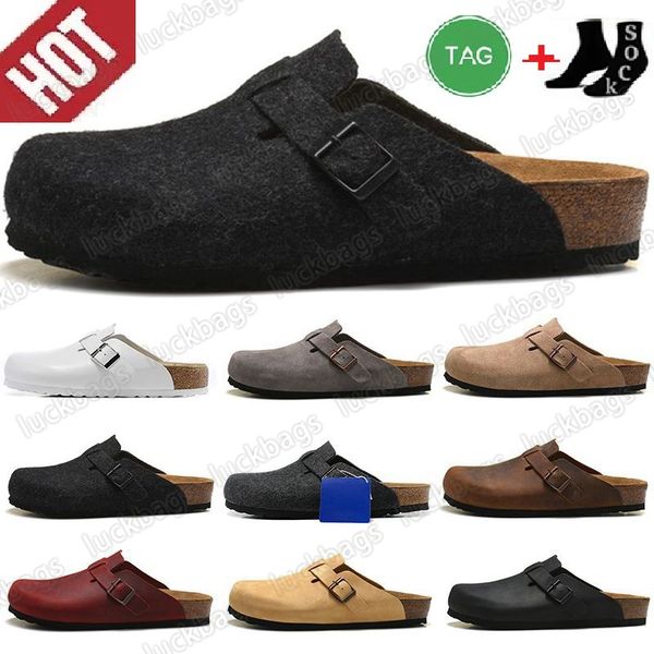 

birkenstock boston clogs designer mens womens slippers outdoor leather sandals cork fashion scuffs platform men slide clogs suede buckle bea, Black
