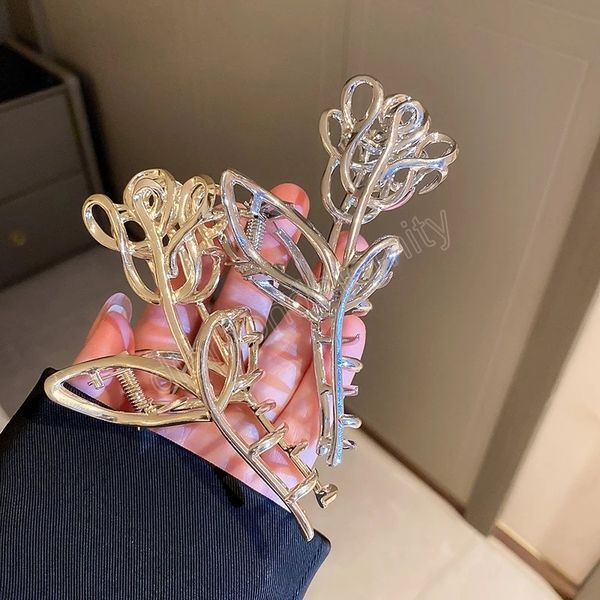 

korean exquisite tulip flower clamps hair claws for women girl luxury elegant simple hair clips ponytail fashion hair accessories, Slivery;golden