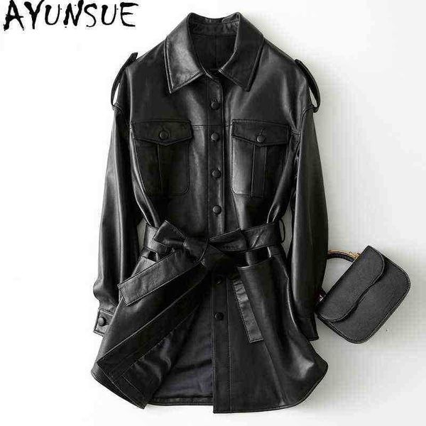 

ayunsue 100 real sheepskin leather coat women spring autumn 2021 women fur trench coats jaqueta de couro feminina gxy447 j220727, Black