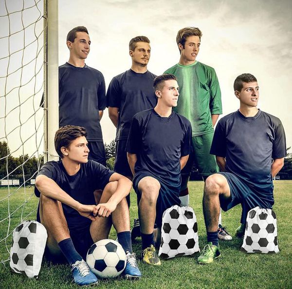 

10pcs shopping bags soccer prints large capacity gym drawstring backpack bag