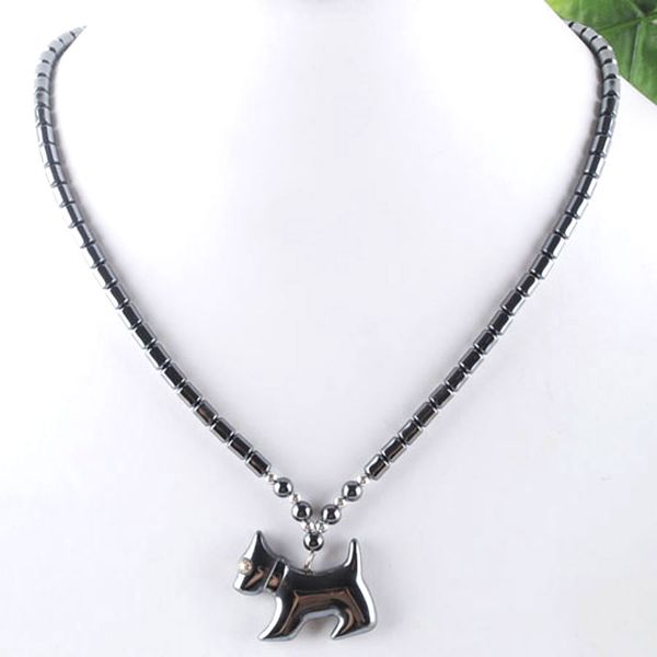 

wojiaer natural hematite gem stone necklace black non magnetic dog pendant 17 1/2 inches women jewelry f3042, Silver