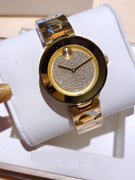 

luxury wristwatches women's watch mo classic style k1 crystal glass dial 588l with drill stainless steel case strap, Slivery;brown