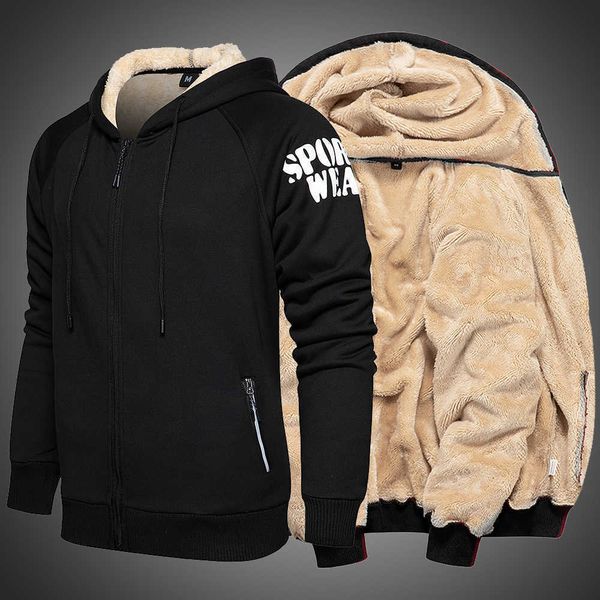 

fleece mens hoodies winter thick warm fur lined super zipper hoodie jacket men fleece sweatshirts coat plus size a1zl, Black