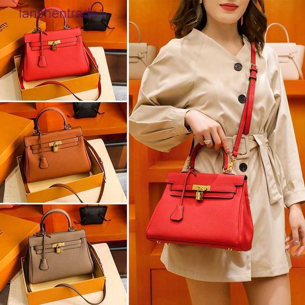

luxury herme bags high sense litchi pattern second generation kely bag 2022 new fashion pu portable commuter messenger single shoulder women