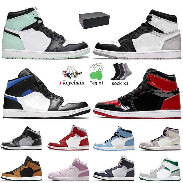 

basketball shoes women sneakers sports zapatos stage haze patent bred mid racer blue shadow red light bone unc 2022 with box socks jumpman 1, Black